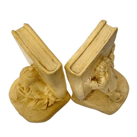 Vintage Asian Child Bookends Book Ends Set Chinese Figurine Chalkware - Picture 6 of 13